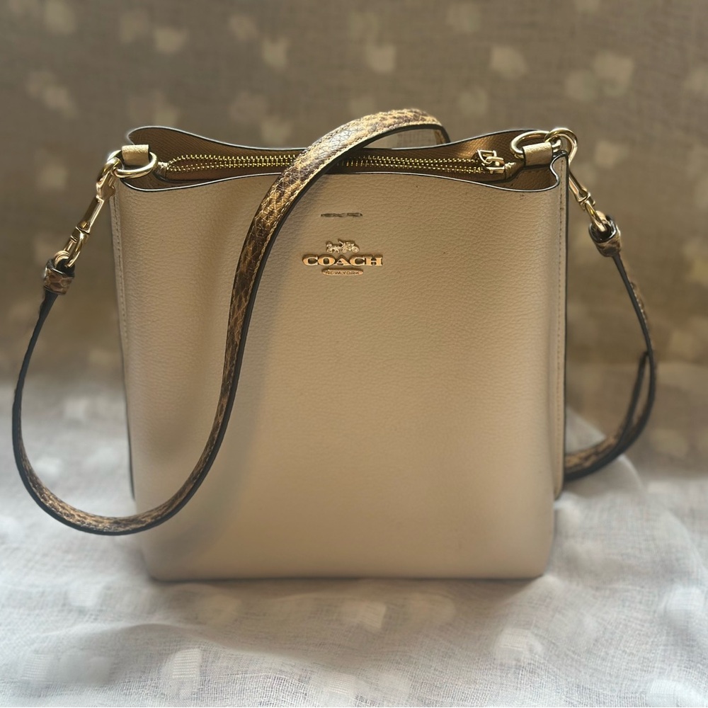 Coach Beige Shoulder Bag with Gold Accents